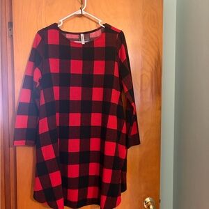 Emerald Red and Black Checkered Dress